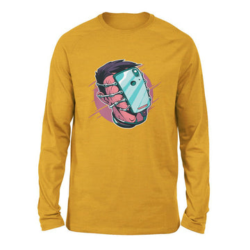 Phone Face Hugger Men/Unisex Drop Shoulder Sweatshirt in Heather Mustard color